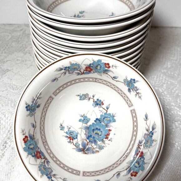 NORITAKE Bleu Fleur Fruit/Dessert Bowl - Set of 2, Versatone, Rust &Blue Flowers - Picture 8 of 8